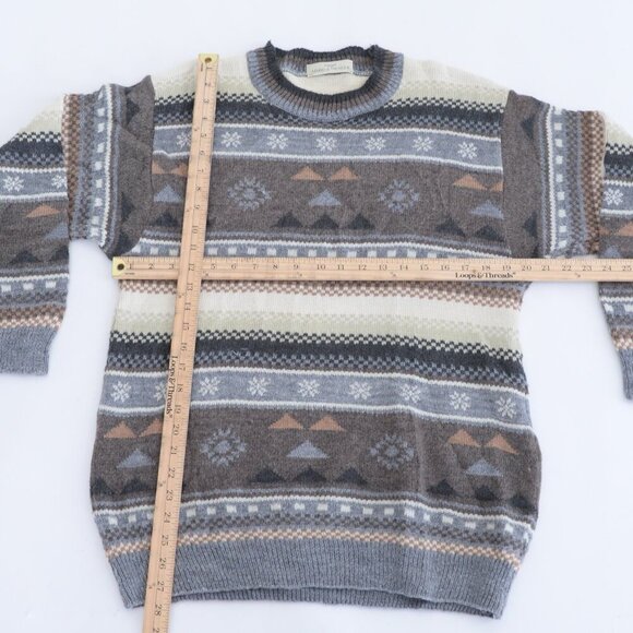 VTG Marks & Spencer By St Michael Blue Taupe Geometric Shape Crewneck Sweater M - Picture 3 of 10